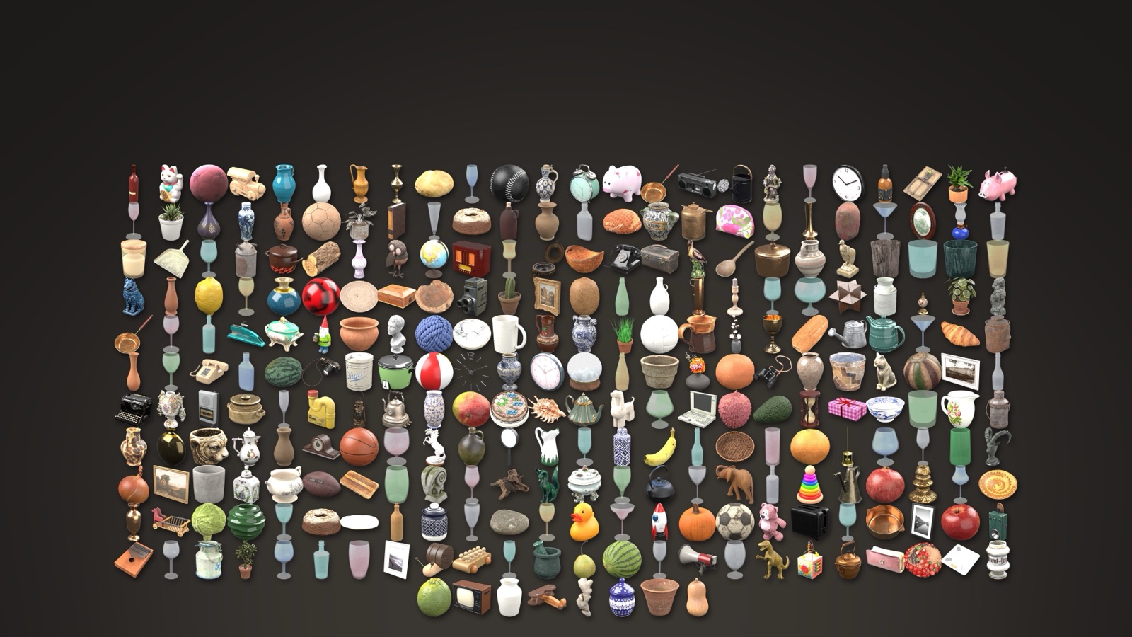 Every object in the game, laid out on one wall